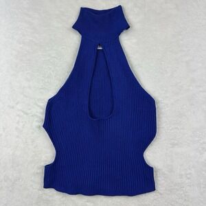 New Urban Outfitters Mock Neck Ribbed Tank Blue Size M‎ Cut Outs Sleeveless
